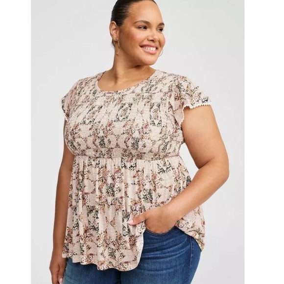 Torrid Babydoll Cotton Crew Neck Smocked Bodice Top 3X - Picture 1 of 11